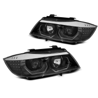 [Fényszórók Angel Eyes Led 3d Fekete Bmw E90/E91 05-08]