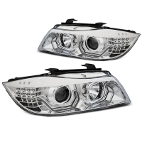 [Fényszórók Angel Eyes Led 3d Chrome Bmw E90/E91 05-08]