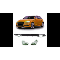 [Sport Rear Spoiler Diffuser W/Pipes suitable for AUDI A3 (8V) Sportback Hatchback Pre-Facelift 2012-2016]