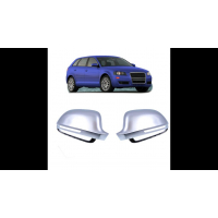 [Mirror Cover Set Matt Silver Lane Assist suitable for AUDI A3 (8P) Sportback Hatchback Convertible A4 B8 (8K) Sedan Avant Allroad A5 (8T) Coupe Convertible Sportback A6 C6 (4F) Sedan Avant Allroad A8 D3 (4E) Q3 (8U) 2008-2011]