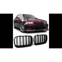 [Sport Grille Dual Line Gloss Black suitable for BMW 3 (E36) Coupe Touring Compact Convertible Sedan Facelift 1991-1996]