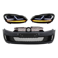 [Első lökhárító alkalmas VW Golf VI 6 (2008-2013) GTI Look fényszórókkal Osram Xenon Upgrade Red GTI LED dinamikus szekvenciális kanyarodó lámpákhoz]