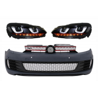 [Első lökhárító alkalmas VW Golf VI 6 (2008-2013) GTI Look fényszórókkal Golf 7 3D LED DRL U-Design LED Folyó kanyarodó fény piros csíkos GTI]