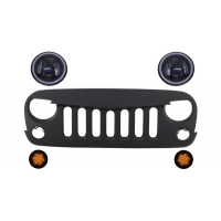 [Első rács CREE LED fényszórókkal Angel Eye és irányjelző lámpával, alkalmas Jeep Wrangler Rubicon JK 2007-2017]