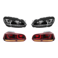 [RHD Fényszórók Krómozott Hátsó lámpákkal Full LED VW Golf 6 VI (2008-2013) LED Flowing Turning Light R20 U-Design modell]