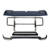 [Kit Front BullBar és LED tetőspoiler felső légterelő lipkal és LED DRL hosszabbítóval, alkalmas a MERCEDES G-Class W463 (1989-2018) G63 G65 Design]