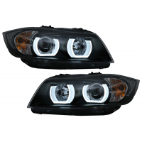 [U-LED 3D fényszórók, halogén, BMW 3-as sorozat E90 Limousine E91 Touring (2005.03-2008.08) LHD Black]