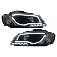 [LED DRL fényszórók alkalmas Audi A3 8P Facelift Hatchback Sportback (2008-2012) Black]